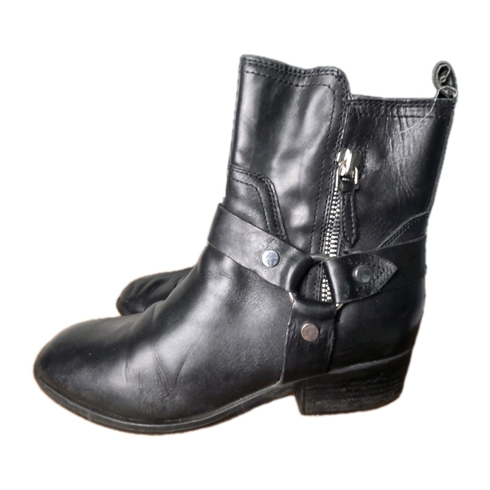 Marc Fischer Black Leather Moto Side Buckle Black Boots‎ Size Biker Harley